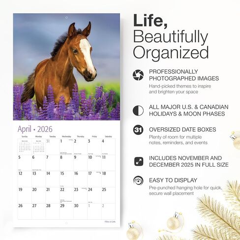 RED EMBER Horses 2026 Wall Calendar 12 Month | 12" x 24" Open | Thick & Sturdy Paper | Holiday Gift | Animal Calendar 2026 in Saudi Arabia