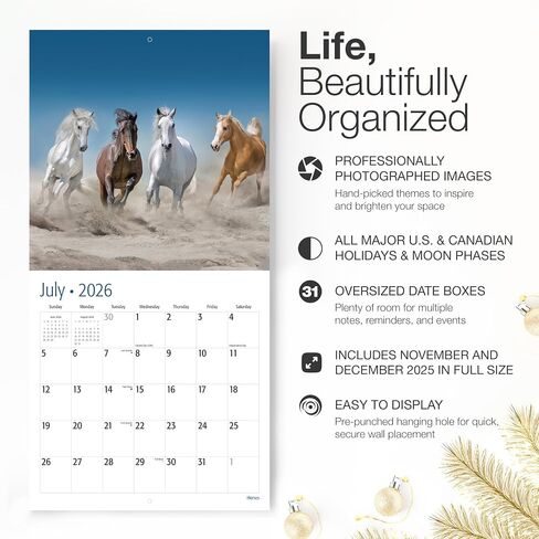 RED EMBER Horses 2026 Wall Calendar 12 Month | 12" x 24" Open | Thick & Sturdy Paper | Holiday Gift | Animal Calendar 2026 in Saudi Arabia