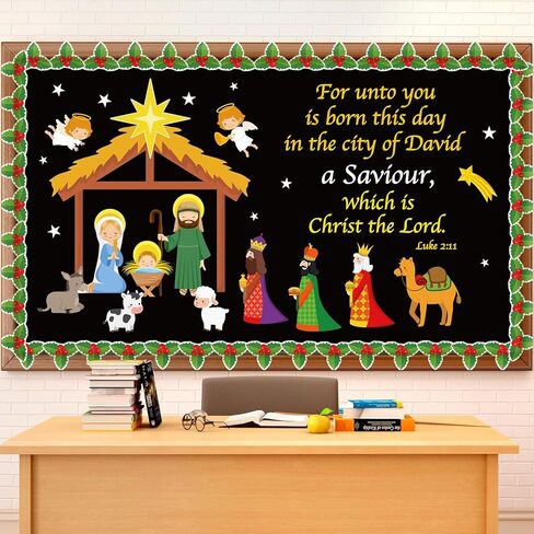 Geyoga Christmas Nativity Bulletin Board Set Christian Nativity Classroom Decorations Religious Holiday Baby Jesus Star Christ Bulletin Board Cutouts Winter Sunday School Church Preschool Wall Door in Kuwait