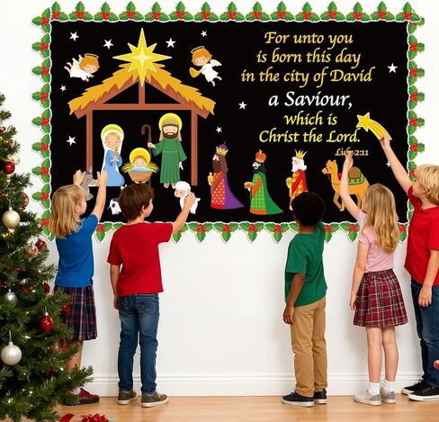 Geyoga Christmas Nativity Bulletin Board Set Christian Nativity Classroom Decorations Religious Holiday Baby Jesus Star Christ Bulletin Board Cutouts Winter Sunday School Church Preschool Wall Door in Kuwait