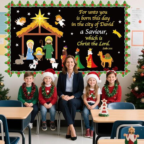 Geyoga Christmas Nativity Bulletin Board Set Christian Nativity Classroom Decorations Religious Holiday Baby Jesus Star Christ Bulletin Board Cutouts Winter Sunday School Church Preschool Wall Door in Kuwait