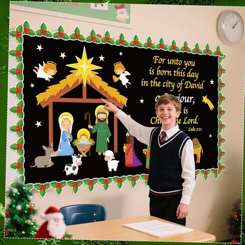 Geyoga Christmas Nativity Bulletin Board Set Christian Nativity Classroom Decorations Religious Holiday Baby Jesus Star Christ Bulletin Board Cutouts Winter Sunday School Church Preschool Wall Door in Kuwait