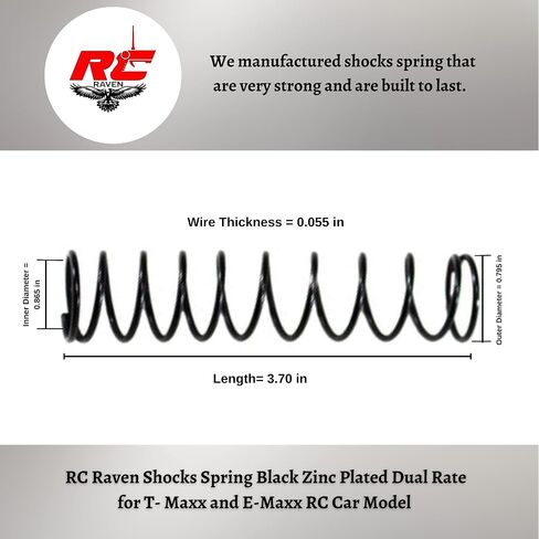 8 قطع من صدمات RC زنبركية مطلية بالزنك الأسود لسيارة RC T- Maxx وE-Maxx بمعدل مزدوج 3 نقطة في البوصة في الأعلى و7 نقطة في البوصة في الأسفل - نوابض صدمات سيارة RC in Kuwait