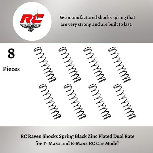 8 قطع من صدمات RC زنبركية مطلية بالزنك الأسود لسيارة RC T- Maxx وE-Maxx بمعدل مزدوج 3 نقطة في البوصة في الأعلى و7 نقطة في البوصة في الأسفل - نوابض صدمات سيارة RC in Kuwait