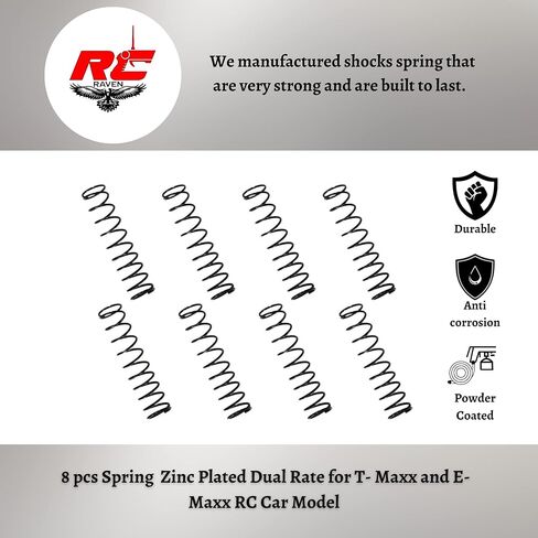 8 قطع من صدمات RC زنبركية مطلية بالزنك الأسود لسيارة RC T- Maxx وE-Maxx بمعدل مزدوج 3 نقطة في البوصة في الأعلى و7 نقطة في البوصة في الأسفل - نوابض صدمات سيارة RC in Kuwait