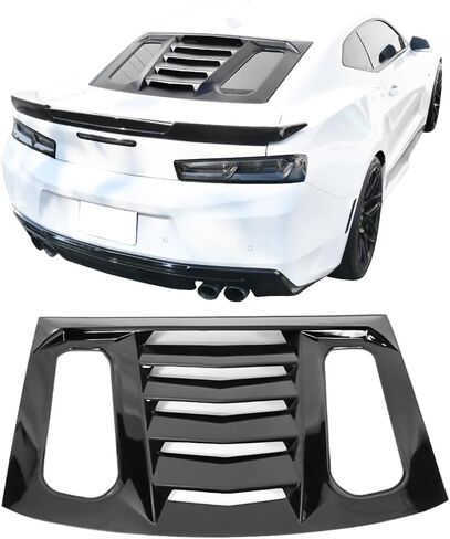 IKON MOTORSPORTS Window Louvers Compatible with 2016-2024 Chevy Camaro, IKON V2 Style Gloss Black Rear Window Louver Sun Rain Guards Vent Deflector in Saudi Arabia