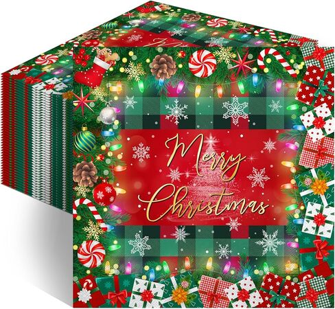 Avezano 100 pcs Christmas Paper Napkins 6.5 x 6.5" Disposable Holiday Napkins Set Merry Christmas Party Decorations in Saudi Arabia