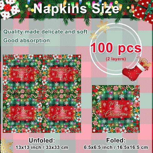 Avezano 100 pcs Christmas Paper Napkins 6.5 x 6.5" Disposable Holiday Napkins Set Merry Christmas Party Decorations in Saudi Arabia