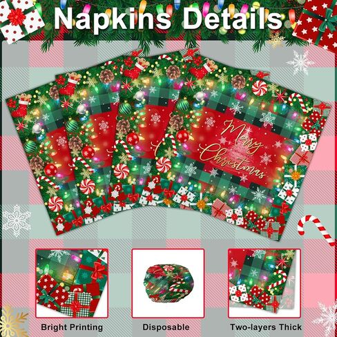 Avezano 100 pcs Christmas Paper Napkins 6.5 x 6.5" Disposable Holiday Napkins Set Merry Christmas Party Decorations in Saudi Arabia