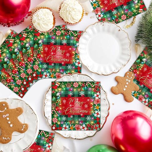 Avezano 100 pcs Christmas Paper Napkins 6.5 x 6.5" Disposable Holiday Napkins Set Merry Christmas Party Decorations in Saudi Arabia