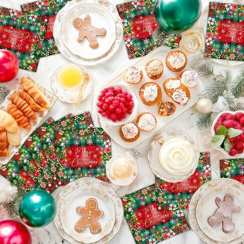 Avezano 100 pcs Christmas Paper Napkins 6.5 x 6.5" Disposable Holiday Napkins Set Merry Christmas Party Decorations in Saudi Arabia
