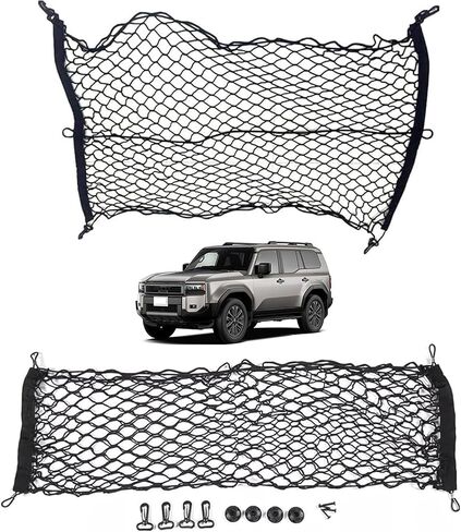 شبكة شحن منظمة لصندوق السيارة الخلفي مناسبة لـ 2024 2025 2026 Toyota Land Cruiser 250 1958 Prado Lc250 J250، شبكة شحن على الطراز الأرضي لسيارات الدفع الرباعي - شبكة ممتازة لتخزين حامل السيارة in Kuwait