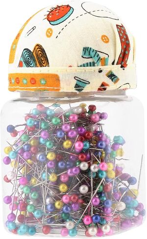 Quilting Pins Sewing Pins Ball Head Pins 500Pcs Mixed Color Bead Needles with Orange Fabric Covered Pin Cushion Bottle for Crafting Sewing and Ornament Decoration in Saudi Arabia