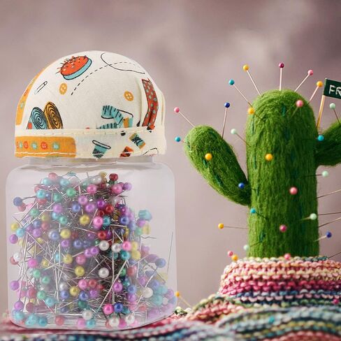 Quilting Pins Sewing Pins Ball Head Pins 500Pcs Mixed Color Bead Needles with Orange Fabric Covered Pin Cushion Bottle for Crafting Sewing and Ornament Decoration in Saudi Arabia