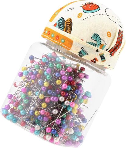 Quilting Pins Sewing Pins Ball Head Pins 500Pcs Mixed Color Bead Needles with Orange Fabric Covered Pin Cushion Bottle for Crafting Sewing and Ornament Decoration in Saudi Arabia