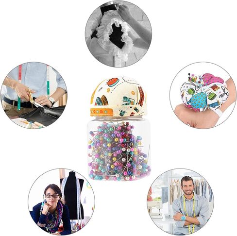 Quilting Pins Sewing Pins Ball Head Pins 500Pcs Mixed Color Bead Needles with Orange Fabric Covered Pin Cushion Bottle for Crafting Sewing and Ornament Decoration in Saudi Arabia