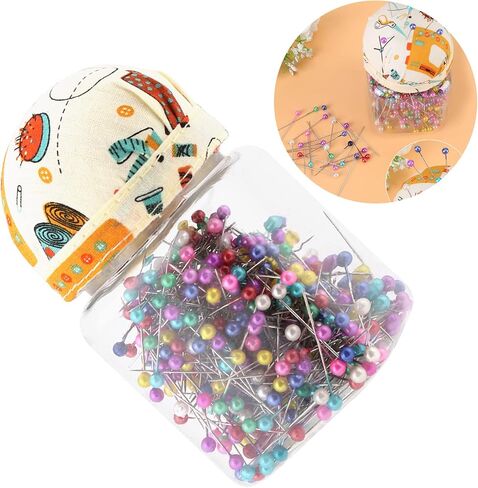 Quilting Pins Sewing Pins Ball Head Pins 500Pcs Mixed Color Bead Needles with Orange Fabric Covered Pin Cushion Bottle for Crafting Sewing and Ornament Decoration in Saudi Arabia