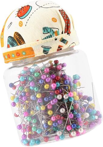 Quilting Pins Sewing Pins Ball Head Pins 500Pcs Mixed Color Bead Needles with Orange Fabric Covered Pin Cushion Bottle for Crafting Sewing and Ornament Decoration in Saudi Arabia