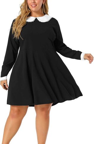 Agnes Orinda Plus Size Dresses for Women Long Sleeve Doll Collars Peter Pan Collar A-line Flare Midi Dress in Saudi Arabia