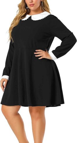 Agnes Orinda Plus Size Dresses for Women Long Sleeve Doll Collars Peter Pan Collar A-line Flare Midi Dress in Saudi Arabia