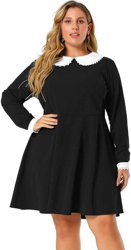 Agnes Orinda Plus Size Dresses for Women Long Sleeve Doll Collars Peter Pan Collar A-line Flare Midi Dress in Saudi Arabia