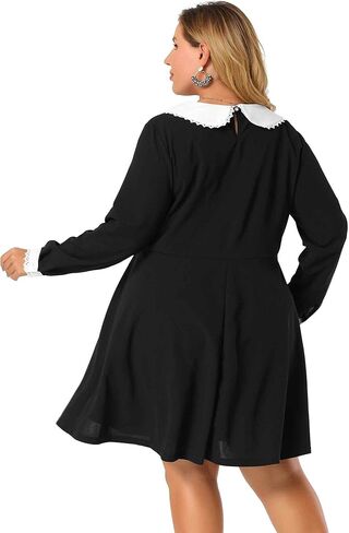 Agnes Orinda Plus Size Dresses for Women Long Sleeve Doll Collars Peter Pan Collar A-line Flare Midi Dress in Saudi Arabia
