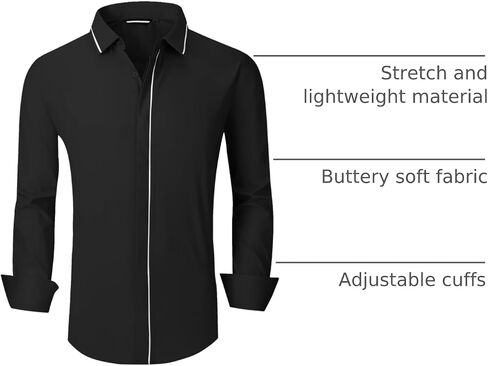 WARHORSEE Mens Casual Button Down Dress Shirts Long Sleeve 4-Way Stretch Collared Printed Business Work Shirt in Kuwait