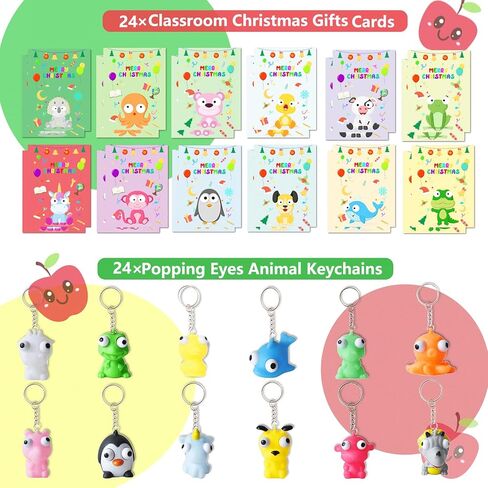 Classroom Christmas Gifts for Students 24 Pack Popping Eyes Animal Keychains Christmas Gifts for Students from Teachers, Classroom Exchange Prizes in Saudi Arabia
