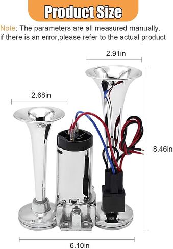 12V 130dB Dual Trumpet Air Horn Kit with Compressor - Loud Dual Electric Train Horn for Cars Boats Trucks SUV - High/Low Tube Air Horns Speaker Kit Car Accessories (Sliver) in Saudi Arabia