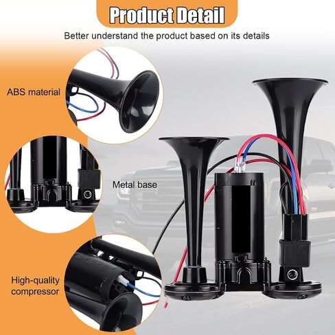 12V 130dB Dual Trumpet Air Horn Kit with Compressor - Loud Dual Electric Train Horn for Cars Boats Trucks SUV - High/Low Tube Air Horns Speaker Kit Car Accessories (Sliver) in Saudi Arabia