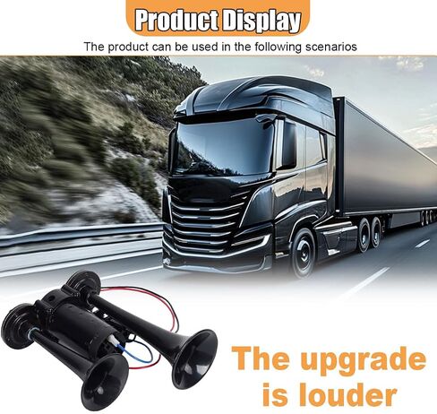 12V 130dB Dual Trumpet Air Horn Kit with Compressor - Loud Dual Electric Train Horn for Cars Boats Trucks SUV - High/Low Tube Air Horns Speaker Kit Car Accessories (Sliver) in Saudi Arabia