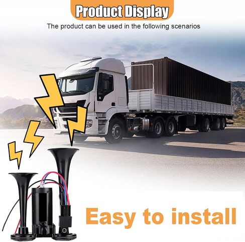 12V 130dB Dual Trumpet Air Horn Kit with Compressor - Loud Dual Electric Train Horn for Cars Boats Trucks SUV - High/Low Tube Air Horns Speaker Kit Car Accessories (Sliver) in Saudi Arabia