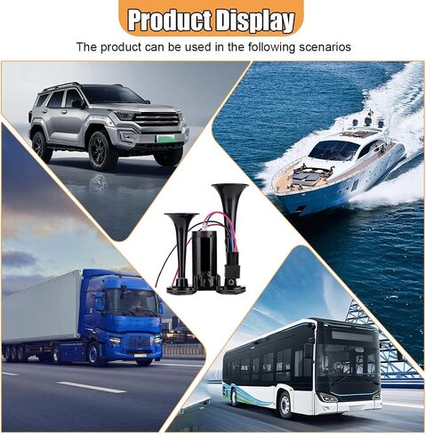 12V 130dB Dual Trumpet Air Horn Kit with Compressor - Loud Dual Electric Train Horn for Cars Boats Trucks SUV - High/Low Tube Air Horns Speaker Kit Car Accessories (Sliver) in Saudi Arabia