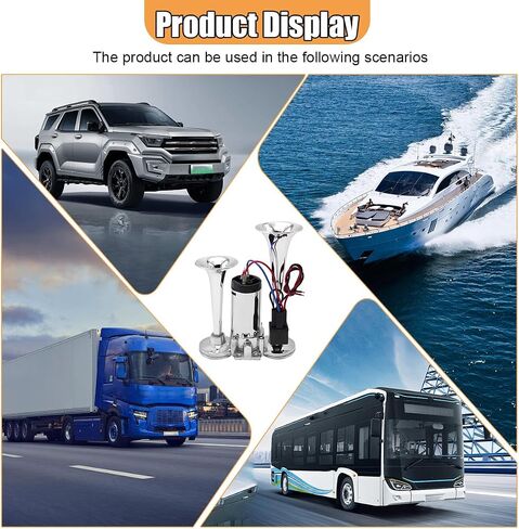 12V 130dB Dual Trumpet Air Horn Kit with Compressor - Loud Dual Electric Train Horn for Cars Boats Trucks SUV - High/Low Tube Air Horns Speaker Kit Car Accessories (Sliver) in Saudi Arabia