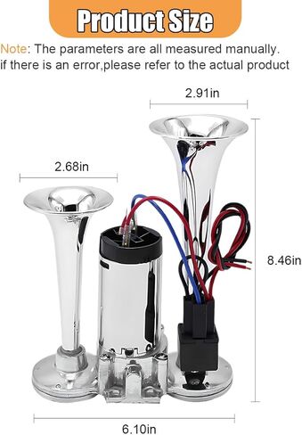 12V 130dB Dual Trumpet Air Horn Kit with Compressor - Loud Dual Electric Train Horn for Cars Boats Trucks SUV - High/Low Tube Air Horns Speaker Kit Car Accessories (Sliver) in Kuwait