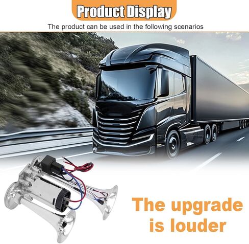 12V 130dB Dual Trumpet Air Horn Kit with Compressor - Loud Dual Electric Train Horn for Cars Boats Trucks SUV - High/Low Tube Air Horns Speaker Kit Car Accessories (Sliver) in Kuwait