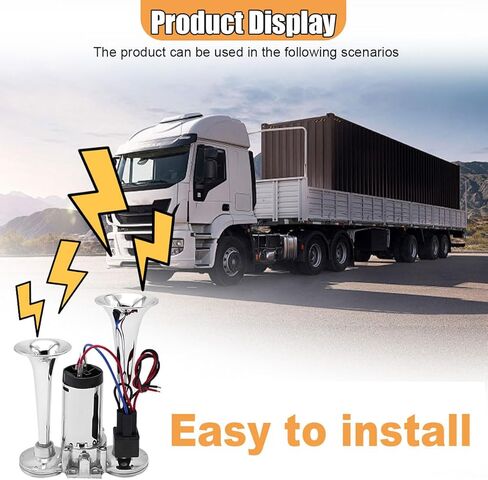 12V 130dB Dual Trumpet Air Horn Kit with Compressor - Loud Dual Electric Train Horn for Cars Boats Trucks SUV - High/Low Tube Air Horns Speaker Kit Car Accessories (Sliver) in Kuwait