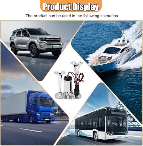 12V 130dB Dual Trumpet Air Horn Kit with Compressor - Loud Dual Electric Train Horn for Cars Boats Trucks SUV - High/Low Tube Air Horns Speaker Kit Car Accessories (Sliver) in Kuwait
