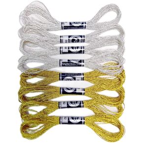 8 Skeins Embroidery Thread, Metallic Embroidery Floss Set，Floss Including 4 Gold and 4 Silver Suitable Glittering for DIY Embroidery Thread Crafts in Kuwait