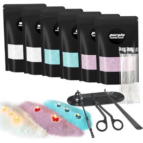 Bolu Fly Candle Sand with Wicks, Refillable Pearled Wax Beads Making Kit with 4-in-1 Candle Accessories Set, 3-Color Unscented for Relaxation, Yoga, Meditation (42oz, White, Blue, Purple) in Saudi Arabia