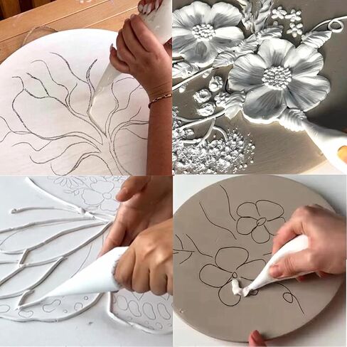 معجون تشكيل أبيض للفن المزخرف طلاء النحت ثلاثي الأبعاد عالي الكثافة، متوسط ​​أكريليك، معجون نسيج للحرف اليدوية، استنسل للرسم، مثالي للخشب/القمصان/الزجاج/الحجر in Kuwait
