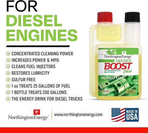 منظف ​​حاقن وقود الديزل الإضافي 5 في 1 من Diesel Boost Plus، يستعيد التشحيم وMPG. يمنع تبلور الوقود. زجاجة ضغط سعة 8 أونصة تعالج ما يصل إلى 200 جالون من الوقود. خالٍ من الكبريت، صُنع في الولايات المتحدة الأمريكية in Kuwait