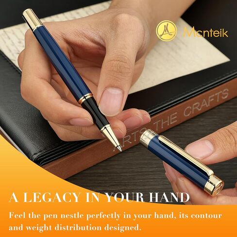 Blue Lacquer Rollerball Pen - Stunning Luxury Pen, 24K Gold Plating, Schmidt Refill, Precision Flow Ink, Fancy Roller Ball Gift Set for Men & Women, Professional, Executive Office, Nice Pens in Saudi Arabia