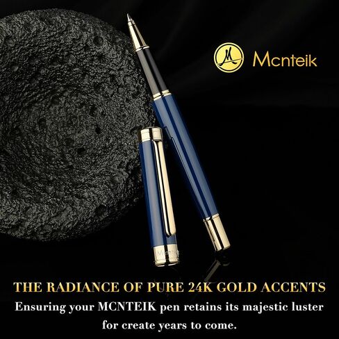 Blue Lacquer Rollerball Pen - Stunning Luxury Pen, 24K Gold Plating, Schmidt Refill, Precision Flow Ink, Fancy Roller Ball Gift Set for Men & Women, Professional, Executive Office, Nice Pens in Saudi Arabia