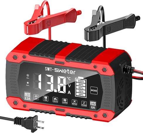 Battery Charger 12A 12V/24V LiFePO4 Lead Acid Fully Automatic Battery Maintainer, Car Battery Trickle Charger Automotive w/Repair, Winter Mode, for AGM, STD, Gel, Deep Cycle Batteries in Saudi Arabia