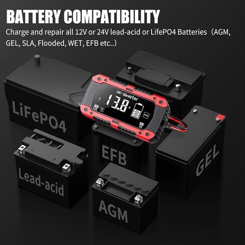 Battery Charger 12A 12V/24V LiFePO4 Lead Acid Fully Automatic Battery Maintainer, Car Battery Trickle Charger Automotive w/Repair, Winter Mode, for AGM, STD, Gel, Deep Cycle Batteries in Saudi Arabia