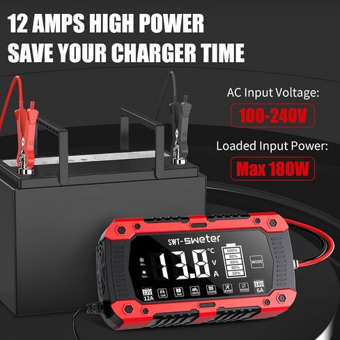 Battery Charger 12A 12V/24V LiFePO4 Lead Acid Fully Automatic Battery Maintainer, Car Battery Trickle Charger Automotive w/Repair, Winter Mode, for AGM, STD, Gel, Deep Cycle Batteries in Saudi Arabia
