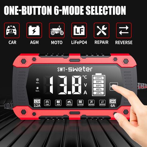 Battery Charger 12A 12V/24V LiFePO4 Lead Acid Fully Automatic Battery Maintainer, Car Battery Trickle Charger Automotive w/Repair, Winter Mode, for AGM, STD, Gel, Deep Cycle Batteries in Saudi Arabia