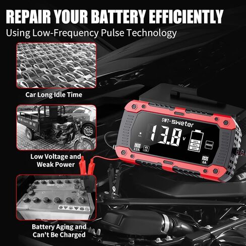 Battery Charger 12A 12V/24V LiFePO4 Lead Acid Fully Automatic Battery Maintainer, Car Battery Trickle Charger Automotive w/Repair, Winter Mode, for AGM, STD, Gel, Deep Cycle Batteries in Saudi Arabia