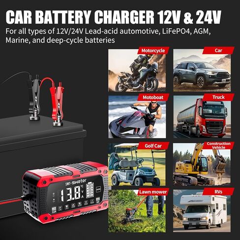 Battery Charger 12A 12V/24V LiFePO4 Lead Acid Fully Automatic Battery Maintainer, Car Battery Trickle Charger Automotive w/Repair, Winter Mode, for AGM, STD, Gel, Deep Cycle Batteries in Saudi Arabia